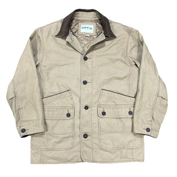 Orvis Chore Barn Coat Field Jacket Size L Corduroy Collar Brown Quilted Lined - Picture 1 of 10